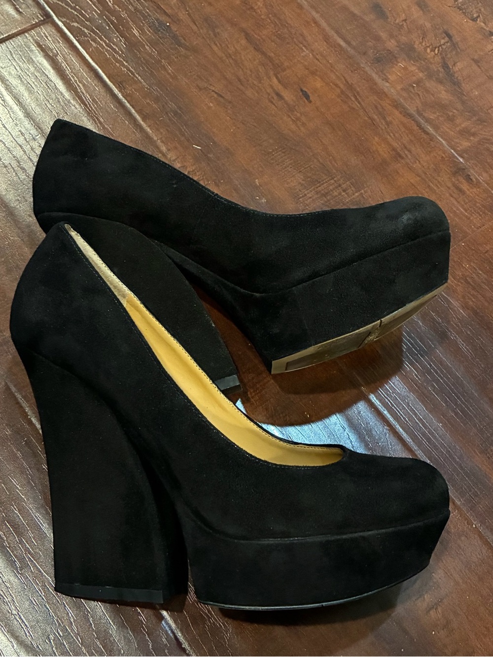 Nine West Black Suede Platform Block Heel Pumps